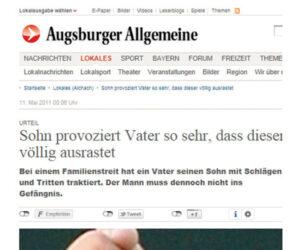 Presseartikel | Augsburger Allgemeine | Sohn provoziert Vater - Strafverteidigung Heindl & Lang Rechtsanwälte